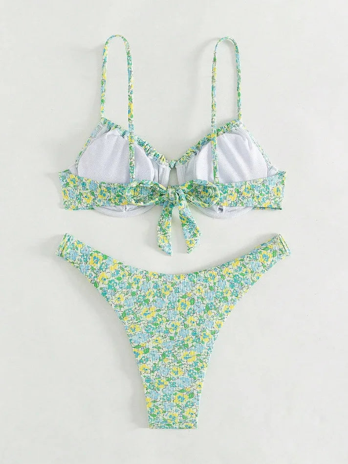 New Sexy Floral Print Push Up Bikini 2024 Women Swimwear Female Swimsuit Two Pieces Thong Bikini Set Bather Bathing Suit Beach