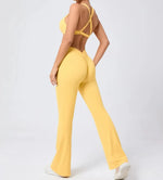 Women's Seamless Yoga Sets Brushed Fabric Flared Hip-Lifting Pants Cross Beauty Back Bra Suits Gym Workout Fitness Training Sets