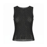 Women Sheer Rhinestones Tank Tops Mesh Sleeveless Shirt Aesthetic Beach Club Sexy Basic Vest Streetwear Summer