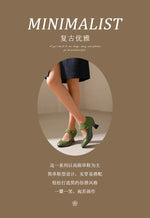 Summer Spring Cute Women Pumps Round Toe 6.5cm Small Heels Flock and PU Ankle Strap Buckle Green Yellow Big Size 46 48