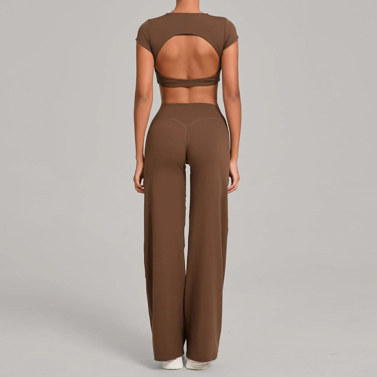 Women's Tracksuit Yoga Sets Back Hollow Out Short Sleeve Sports Shirts High Waist Straight Leg Pants Gym Running Fitness Suits
