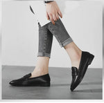 Retro British Style Women Leather Shoes Autumn Flat Casual Loafers Fashion Slip on Round Toe Office Work Shoes Zapatillas Mujer