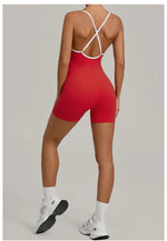 Spring/summer Women's Contrasting Yoga Jumpsuit Hollow Out Cross Back Camisole One Piece Sports Suit Hip Lifting Fitness Romper
