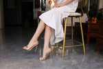 Women's Gold Crocodile Embossed Metallic Stiletto Mules - Open Toe High Heel Sandals for Party, Summer & Evening