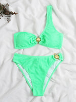 Sexy One Shoulder Shell Bikini High Waist Swimwear 2023 Textured Swimsuit Women Bathing Suits Metal Ring Two-piece Bikinis Set