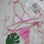 DEKA Shiny Diamond Chain Bikinis Set Mujer Two Pieces Crystal diamond Swimsuit Women Thong Swimwear Sexy Halter Swimsuit