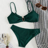 Sexy U-shape Metal Ribbed Jasper Bikinis Sets Two Pieces Thong Swimsuit Swimwear Bathing Suit Beach Outfits Biquini Tankini