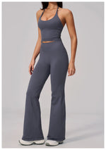 New Yoga Sets Women Summer Seamless Thread Hanging Neck Sports Vest Exercise Fitness Suit High Waist Wide Leg Pants Tracksuit