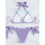 Purple Shiny Ring Ribbed Women Swimwear Bikini Female Swimsuit Two-Pieces Bikini Set Brazilian Bather Bathing Suit Swim V3385