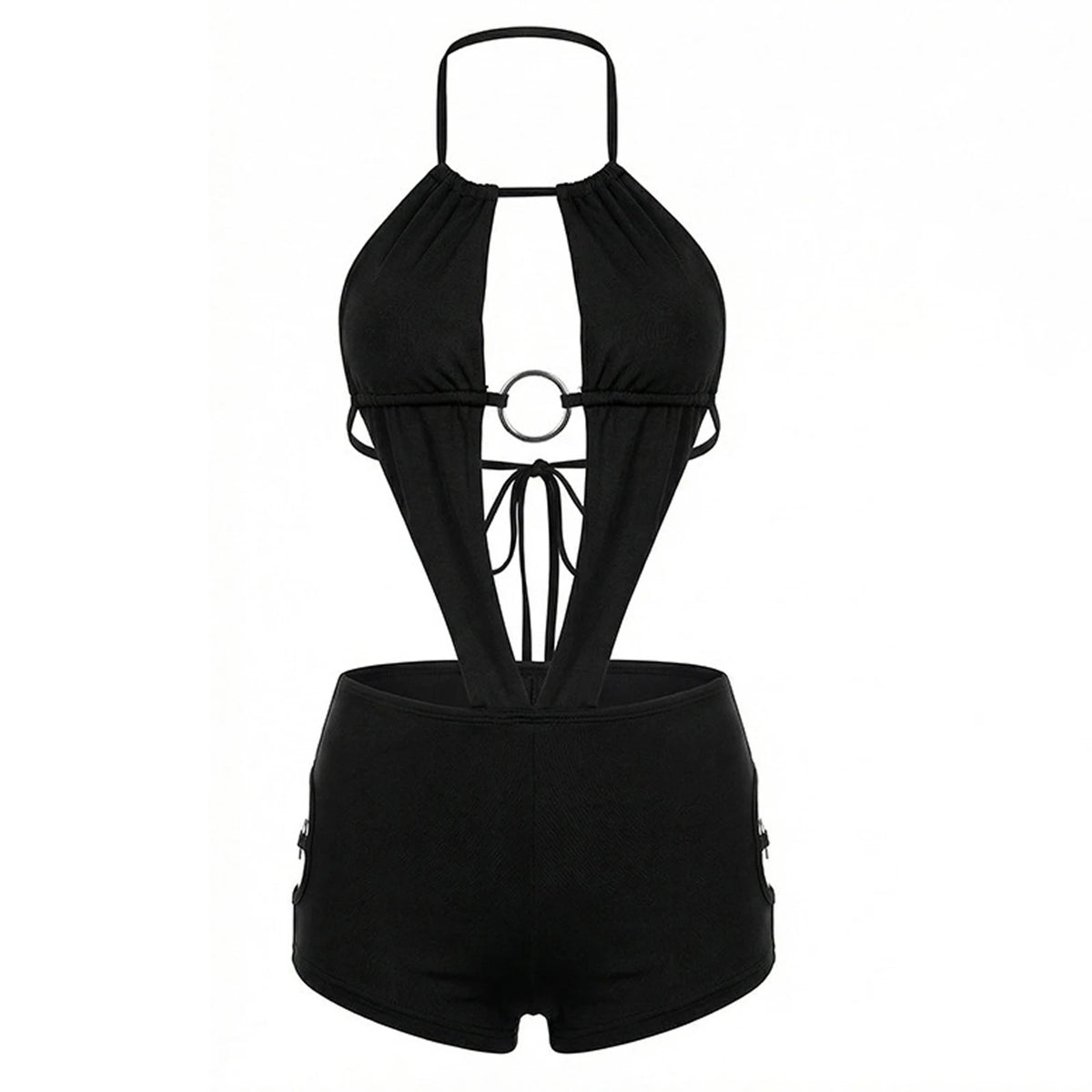 Summer Women Playsuits Sexy Sleeveless Backless Halter Cut Out Bodycon Jumpsuit Club Party Short Romper Streetwear