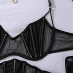 Toucheart Erotic Lingerie black Thin model see-through mesh Patchwork Body shaping gather together pure desire 5PCS with Gloves