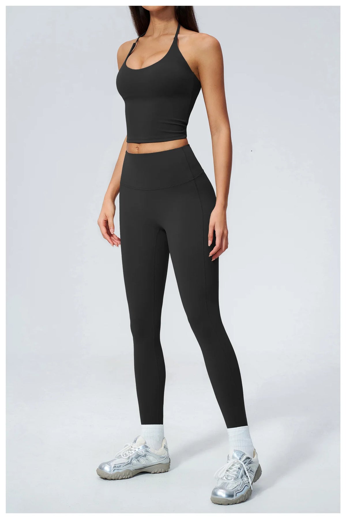 Women Tracksuit 2PCS Seamless Yoga Sets Hanging V Neck Slim Sports Tank Top Fitness Outfits Gym Running High Waist Leggings Suit