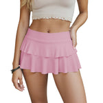 Women's Mini Skirt Low Waist Solid Color Ruffle Hem Skirt Lingerie Sexy Hot Skirts Summer