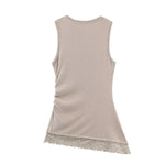 Women's FashionableCasual Pleated Lace Top Women Ruched Side Lace Trim Sleeveless Tank Top Casual Slim Fit Basic Tops 1JTD