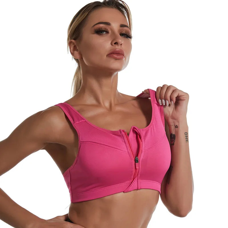 New Sports Bra Women Front Zipper Push Up Gym Jogging Crop Top More Size Tops Yoga Fitness Shockproof Vest Sport Bras for Women