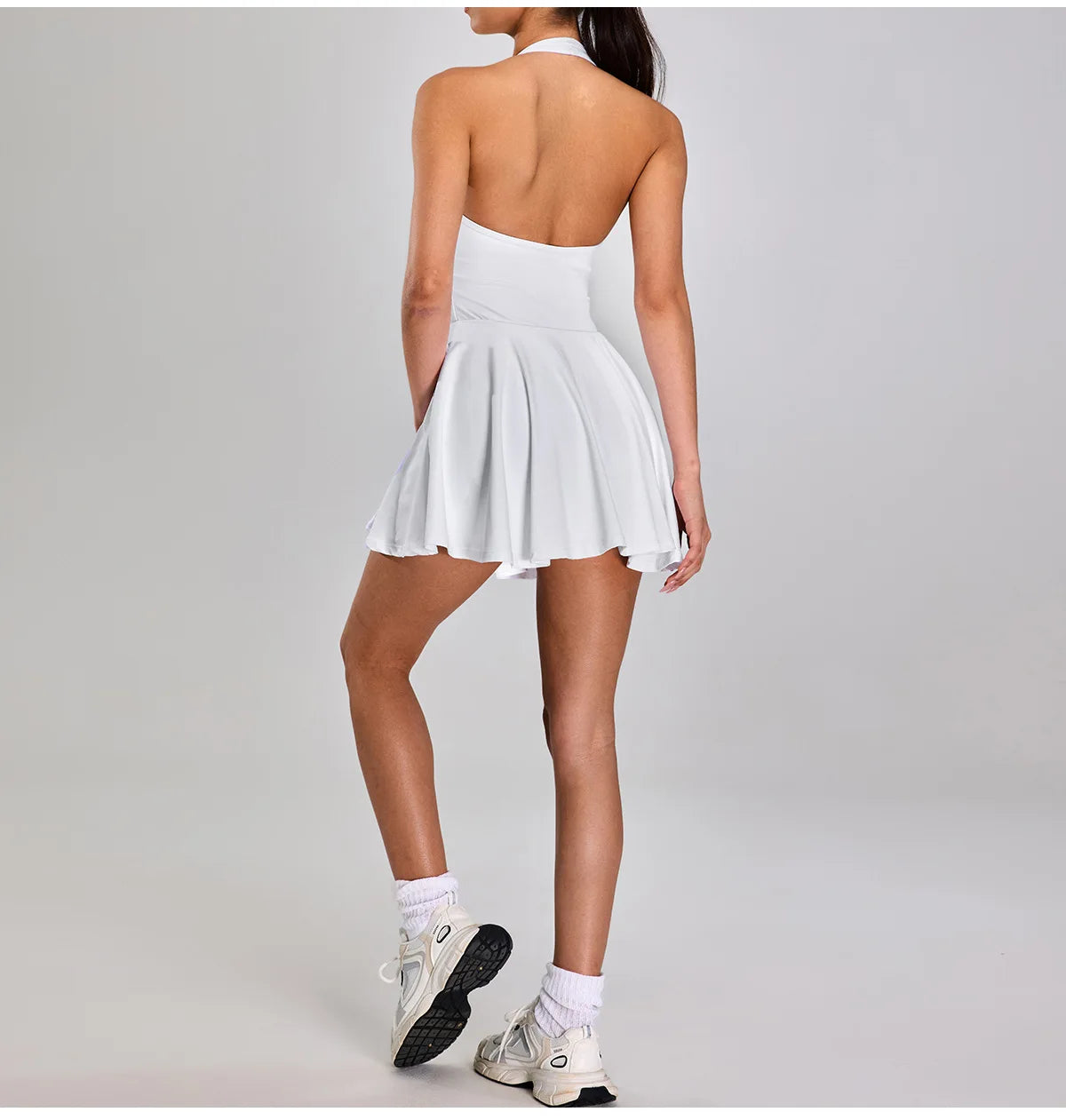 Summer Sleeveless Halter Slim Tennis Dress Women Sexy 2-in-1 Hollow Backless Golf Sports Dresses Outdoor Running Fitness Skirt