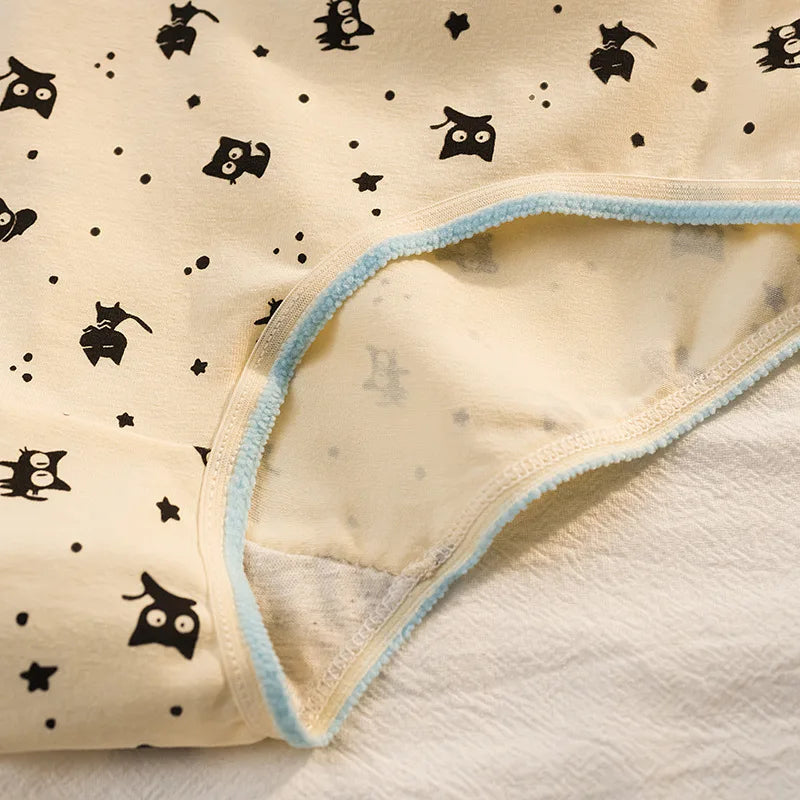 5Pcs/Set Women's Cotton Briefs Cute Black Cat Print Underwear Soft Breathable Underpants Mid-Waist Panties For Female Lingerie