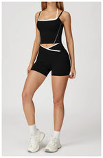 Yoga Shorts Sets Fake Two Piece Hanging Neck Shockproof Vest High Waist Pants Fitness Suit Breathable Women's Tight Sports Set