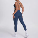 Women's Seamless Yoga Set Cross Back Sports Bra & High Waist Booty Lifting Yoga Leggings Gym Running Fitness Workout Outfit