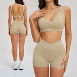 Women' Sports High Waist Shorts Set Fitness Cycling Elastic Sports Pants Yoga Bra Set Gym Sportswear Workout Set Athletic