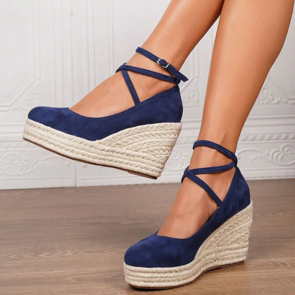 2025 Comfy Walk Big Size 43 Summer Bohemian Platform Espadrilles Sandals Women Ankle Strap Sandals High Heels Wedges Shoes Woman