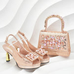 Doershow African fashion Italian Shoes And Bag Sets For Evening Party With Stones PEACH Italian Handbags Match Bags!HQ1-1