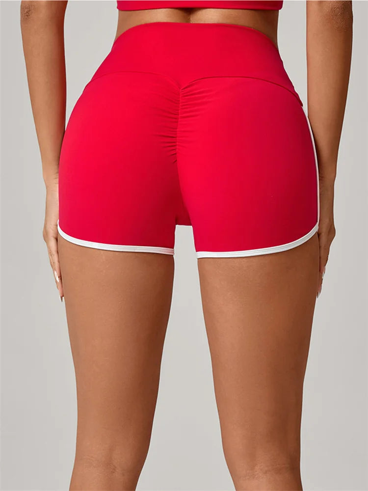 Color Blocking Patchwork Yoga Shorts Women Tight Fitting Peach Hip Lifting Sports Pants Gym Running Bike Wear Leggings