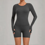 Women's Yoga Jumpsuits Sports Fitness Hip-lifting Long-sleeved Backless Running Training Workout Gym Shorts One-piece Bodysuits