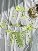 Shiny Brozing Neon Yellow Micro Bikini 2026 Women Sexy Bow Strap Push Up Bra Tie Side Thong Swimsuit Pool Bathing SuitSwimwear