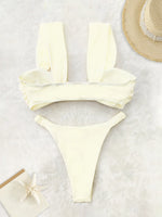 2026 Swimwear Women Halter Low Cut Bikini Set Solid Pleated Split Swimsuit Sexy Thongs Summer New Holiday Bathing Suit