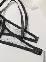 2-piece black lace ultra-thin transparent lingerie set sexy solid color set women's bra party thong underwear MR3406