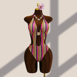 Vintage Black Striped One Piece Swimwear Women 2026 3D Metal Flower Hollow Out Backless Beach Holiday Bathing Suit Swimsuit