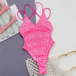 Leopard Print Backless Sexy Swimsuit Women One Piece Swimwear Back String Cross Bather High Cut Monokini Bathing Swimming Suit