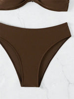 Sexy Front Tie Bikini Set Women Brown Halter Push Up Padded Micro Swimsuit 2025 Summer Bathing Suit High Waist Swimwear Biquini