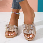 Women Modern Slippers Flat Summer Ladies Shoes Beautiful Diamond Butterfly Outside Beach Slides Square Toe