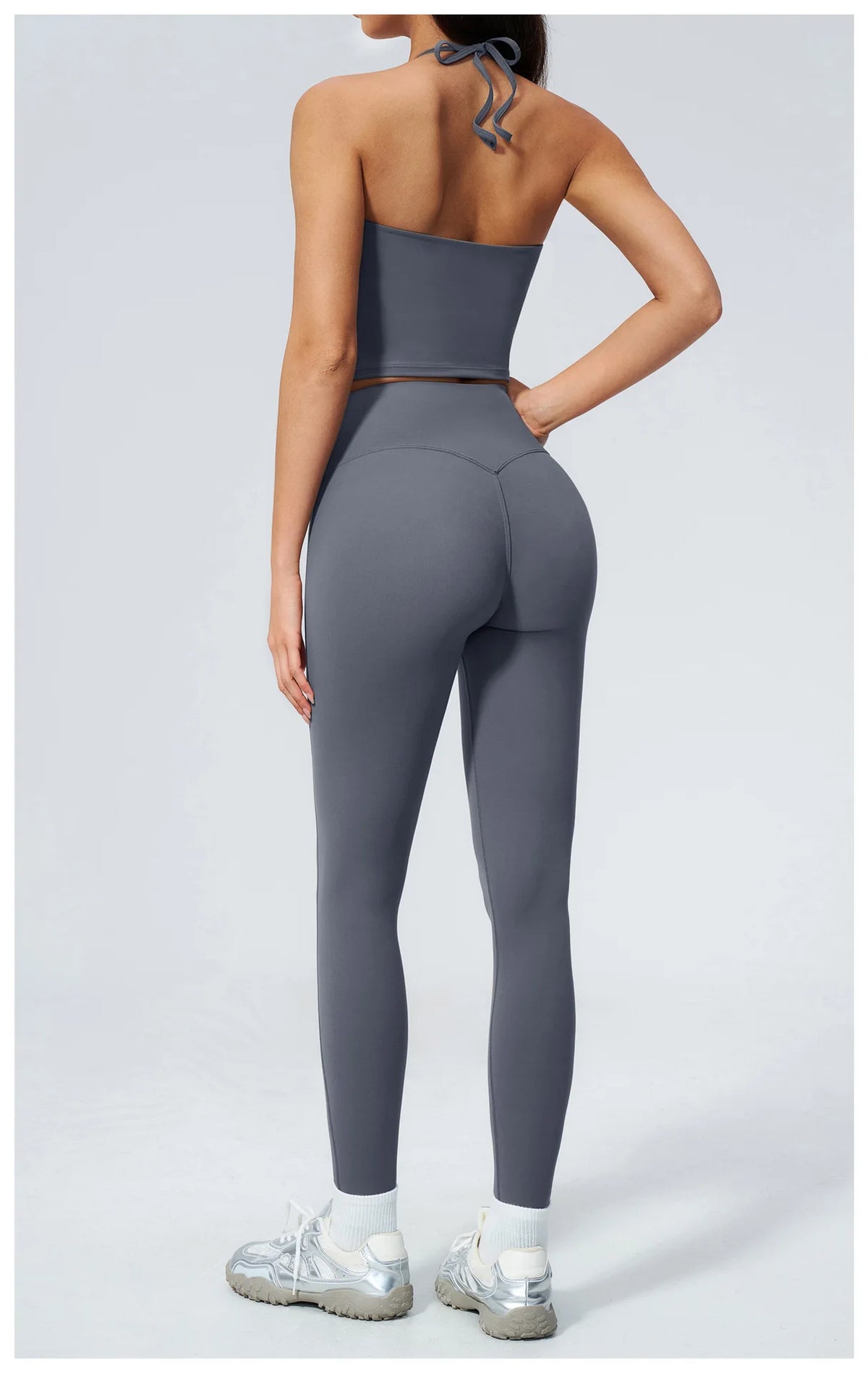 Women Tracksuit 2PCS Seamless Yoga Sets Hanging V Neck Slim Sports Tank Top Fitness Outfits Gym Running High Waist Leggings Suit