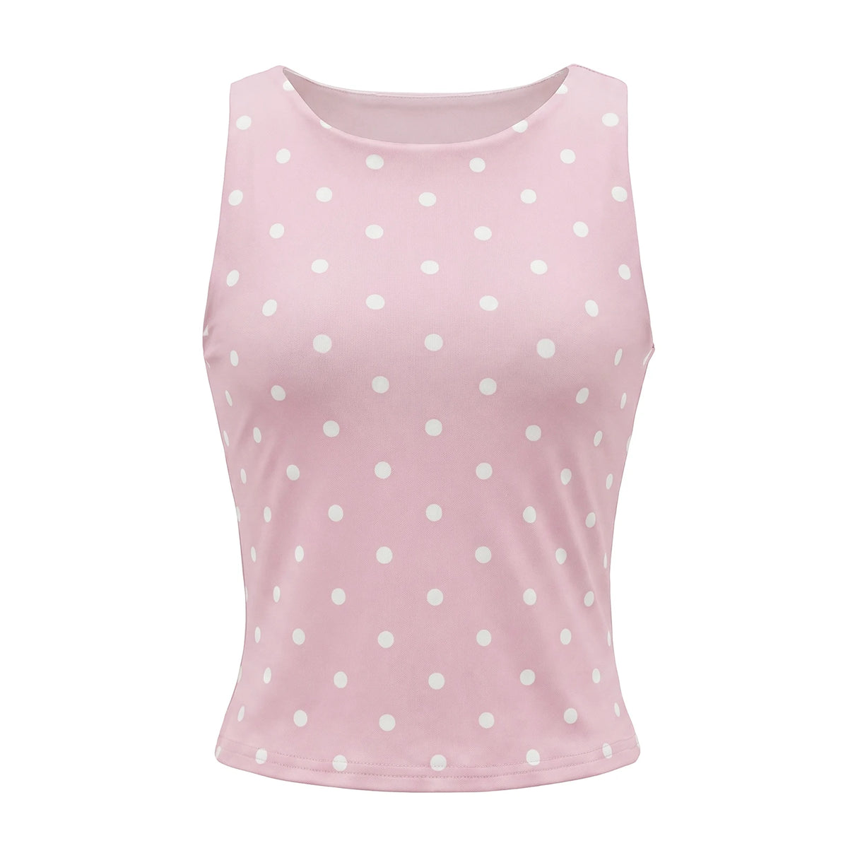 Women Dot Print Tank Tops Summer Crew Neck Sleeveless Classic Slim Fit Crop Vest