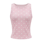 Women Dot Print Tank Tops Summer Crew Neck Sleeveless Classic Slim Fit Crop Vest
