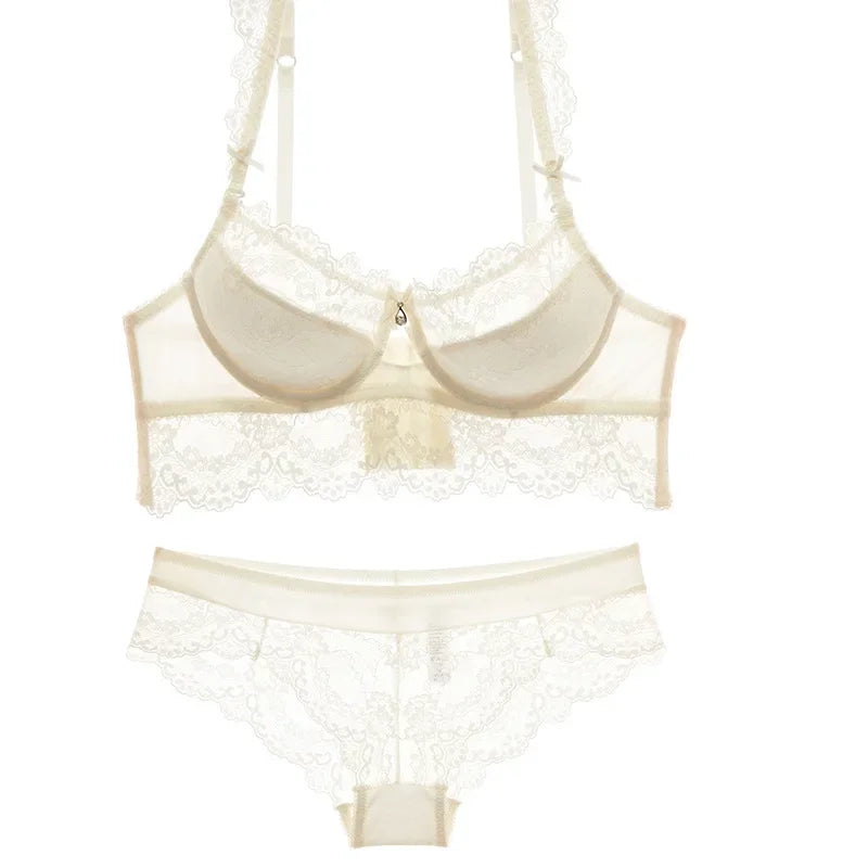 Europe Sexy Hollow Lace Embroidery Women Underwear French Thin Cup Push Up Bra Set Corset Lingerie Plus Size CD Bras and Panties