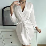 Pajamas women summer European and American ladies lace-up bathrobe sexy morning gown home dress can wear ice silk robe