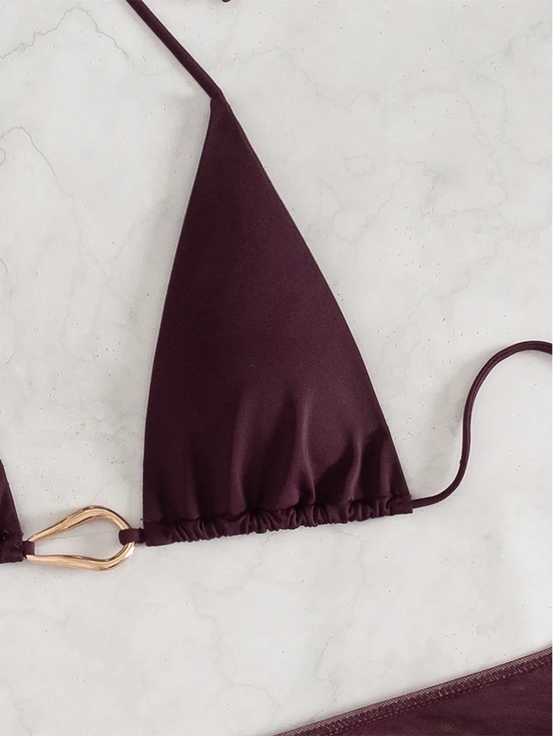 Sexy Wine Red String Bikini 2026 Women Three Pieces Swimsuit Brazilian Swimwear Female Beachwear Thong Bathing Suit Mini Biquini