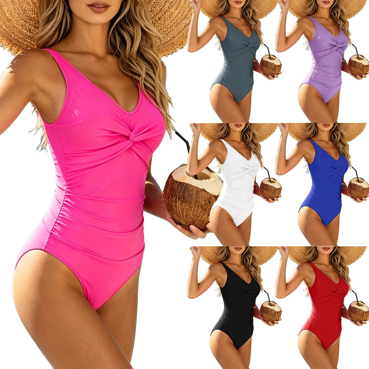 2026 New Solid Cross One Piece Swimsuit For Women Plus Size Swimwear Push Up Bathing Suit Beachwear Deep V Neck Swimming Suits