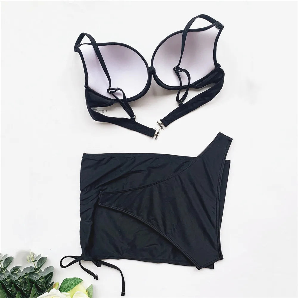 Red Push Up 3 Bikini Set Women 2026 Swimwear Mesh Cover Up High Cut Sexy Swimsuit Female Bathing Suit Bathers Swim Bikinis Mujer