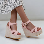 Wedges Sandals Women Summer 2026 Platform High Heels Gladiator Flip Flops Black Pink Knitted Party Shoes Female Large Size 45