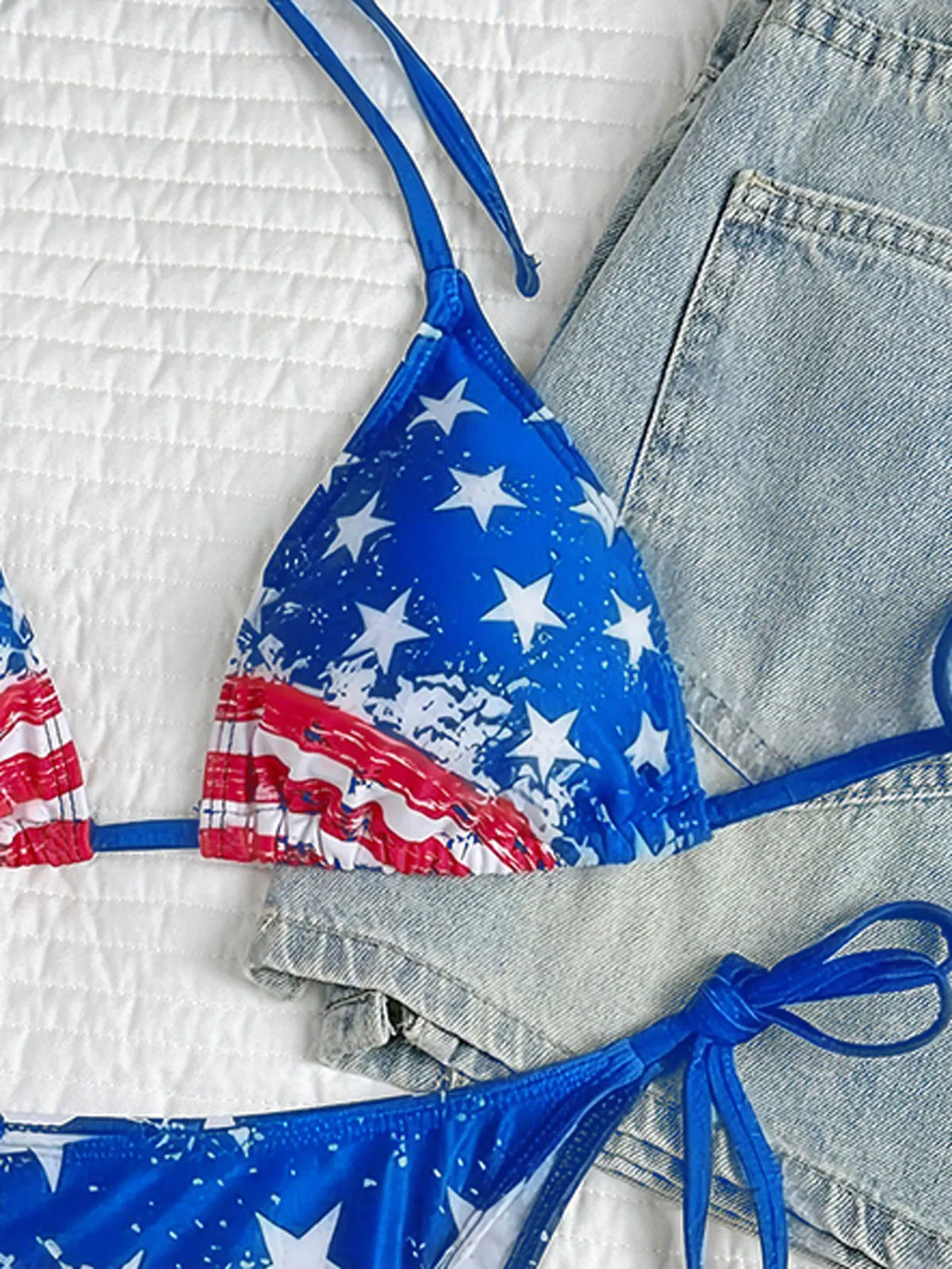 Women's Sexy American Flag Print Halter-Tie Bikini Swimsuit Set — Sporty Style