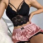 European and American new suspender lace vest top satin shorts sex underwear pajamas loungewear two-piece set women