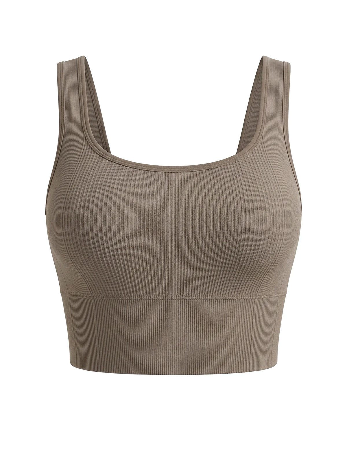Yoga Sports Bra Plus Size Solid U Neck Tank Bra Wireless Wide Straps Removable Pad Ribbed Bra for Gym Street Outfit