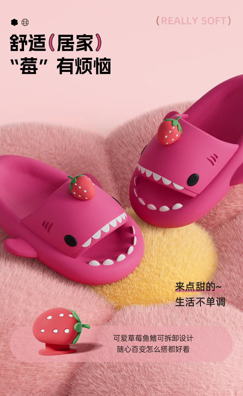2025 New Shark Slippers Women Men Summer Shoes Cute DIY Strawberry Indoor Street Sandals Girls Boys Beach Shower Slides