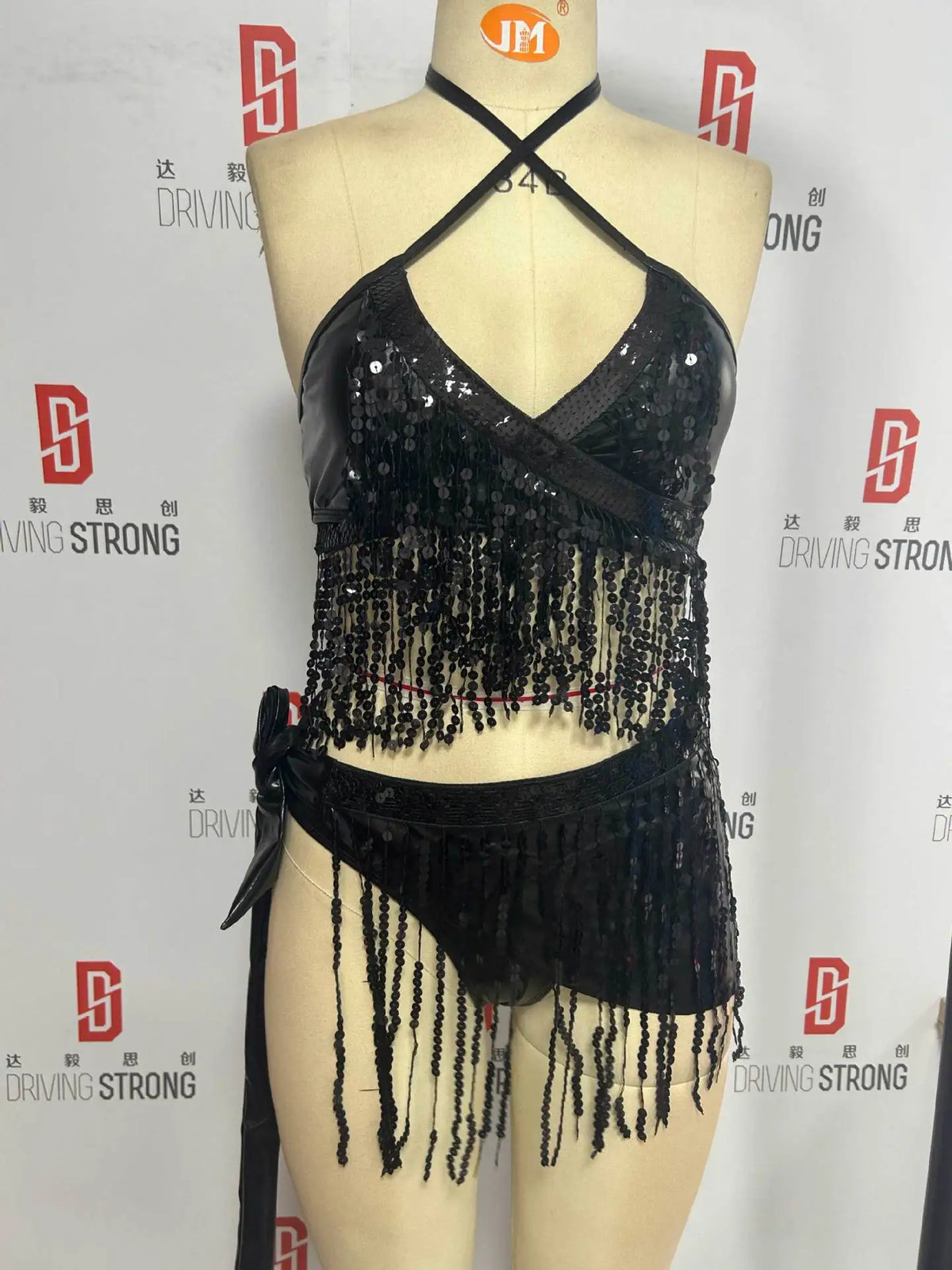 DEKABrazilian Silver Sequin Tassel Bikini Set Women's Halter Fringes Bra Shorts Nightclub Swimsuit Dance Stage Outfit Swimwear