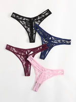 Sexy Hollow Out Thong Woman Colorful Lace Panties Pink Wine Red Black Blue 4 Pieces C864